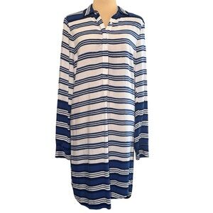 BEACHLUNCHLOUNGE Blue & White Nautical Long Sleeve Shirt Dress Size XS‎